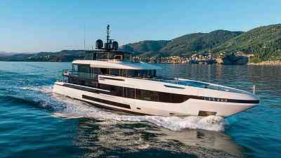 The Mangusta Oceano 44 is a trideck superyacht with a main-deck master and 4,000-nautical-mile range