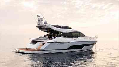 The Fairline Phantom 65 is a 36-knot sport-bridge yacht with luxe finishes and four layout options