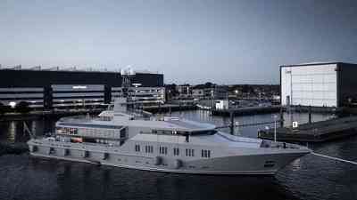 71 metre Lürssen super yacht Skat arrives at Oceanco for an extensive refit