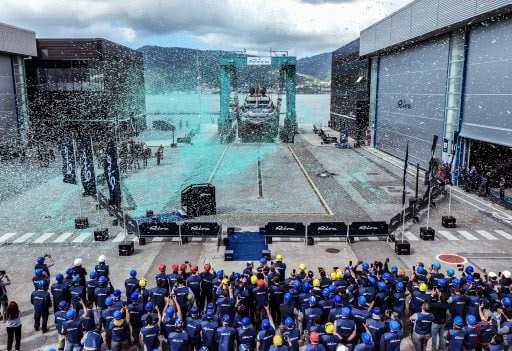 FERRETTI GROUP OFFICIALLY OPENS THE COMPLETELY REFURBISHED LA SPEZIA SHIPYARD Chairman Tan Xuguang and CEO Alberto Galassi attend the opening ceremony.