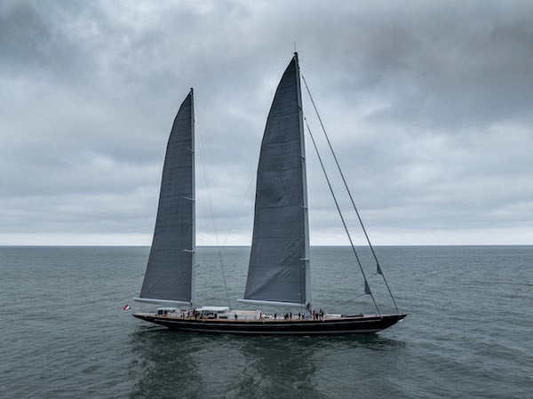 65 metre Royal Huisman sailing yacht Aquarius on sea trials